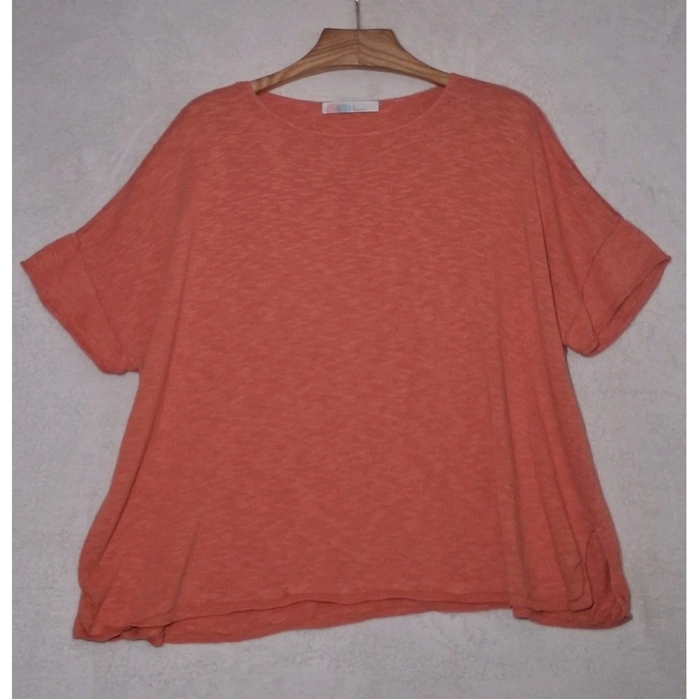 Free People Beach Womens Large Yam Orange Oversized Knit Top Short Sleeve Boxy